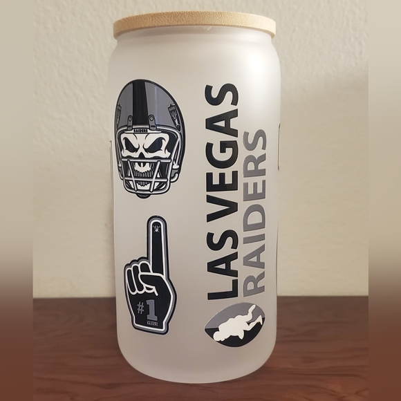 Las Vegas Raiders Frosted Glass tumbler lid reusable straw 16 oz - Picture 2 of 3